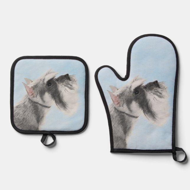 Schnauzer Malerei Riesenkulptur Hundkunst Ofenhandschuh & Topflappen-Set (Vorderseite)