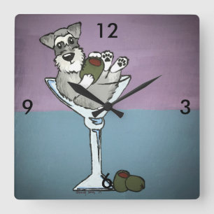Schnauzer Martini Clock Quadratische Wanduhr