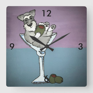 Schnauzer Martini Clock Quadratische Wanduhr