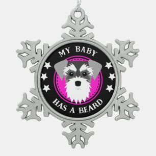 Schnauzer, mein Baby, hat einen Bärenhasen Schneeflocken Zinn-Ornament