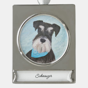 Schnauzer (Miniatur) Malerei - Niedlicher Original Banner-Ornament Silber