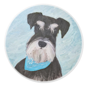 Schnauzer (Miniatur) Malerei - Niedlicher Original Keramikknauf