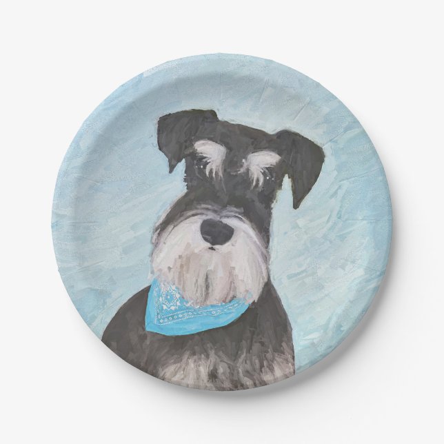 Schnauzer (Miniatur) Malerei - Niedlicher Original Pappteller (Vorderseite)