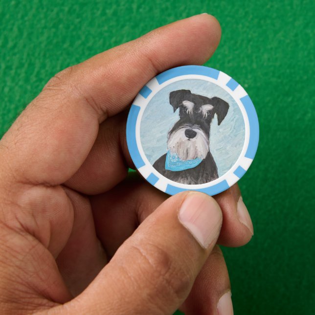 Schnauzer (Miniatur) Malerei - Niedlicher Original Pokerchips (Hand)