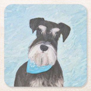 Schnauzer (Miniatur) Malerei - Niedlicher Original Rechteckiger Pappuntersetzer