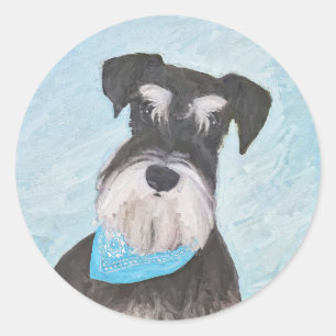 Schnauzer (Miniatur) Malerei - Niedlicher Original Runder Aufkleber