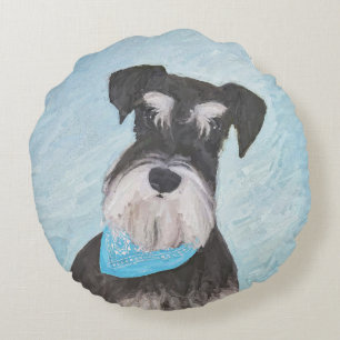 Schnauzer (Miniatur) Malerei - Niedlicher Original Rundes Kissen