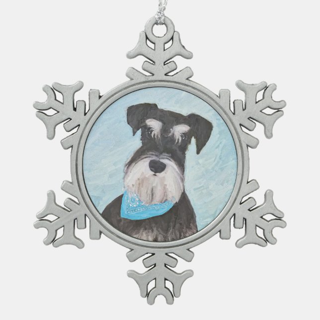 Schnauzer (Miniatur) Malerei - Niedlicher Original Schneeflocken Zinn-Ornament (Vorderseite)