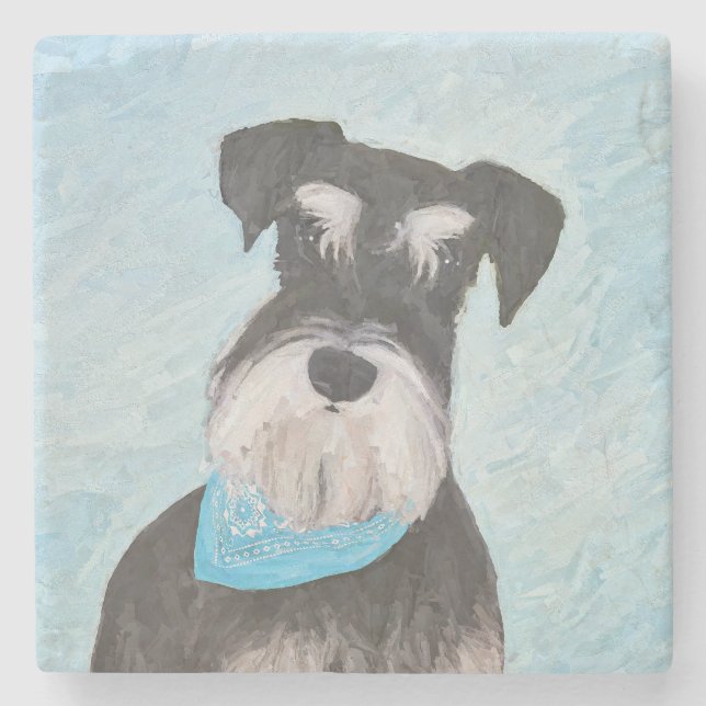 Schnauzer (Miniatur) Malerei - Niedlicher Original Steinuntersetzer (Vorderseite)