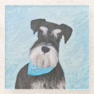 Schnauzer (Miniatur) Malerei - Niedliches Original Glasuntersetzer