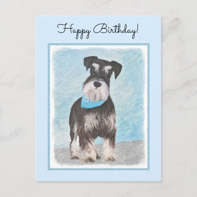 Schnauzer (Miniatur) Malerei - Niedliches Original Postkarte (Vorderseite)