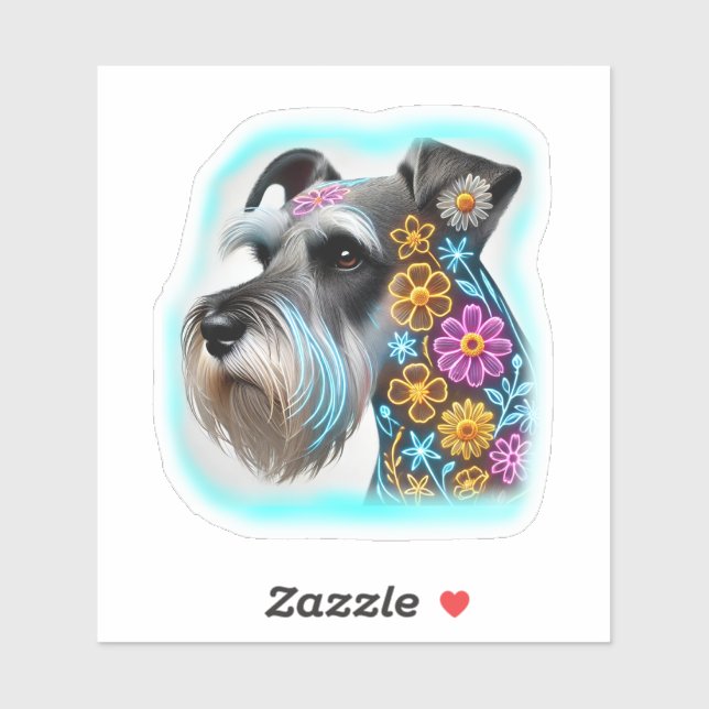 Schnauzer mit Blume Aufkleber (Blatt)