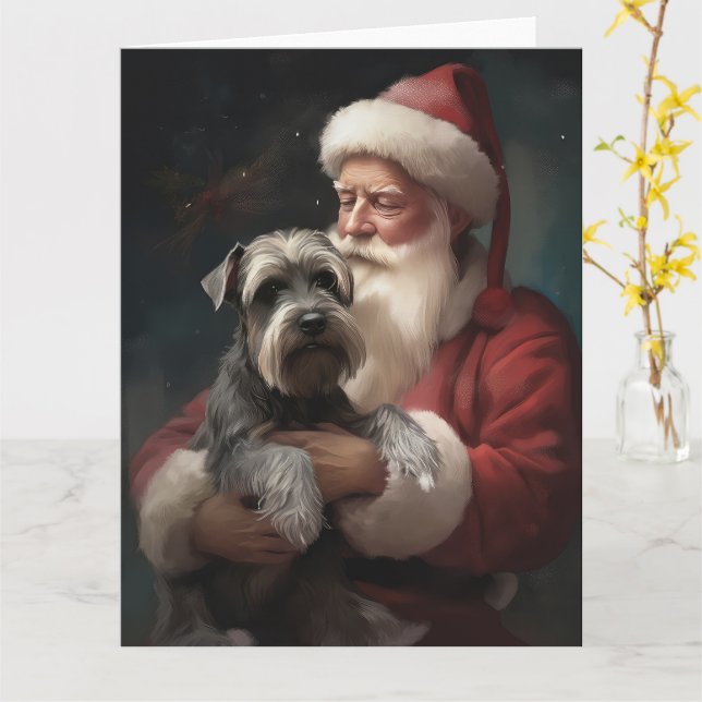 Schnauzer mit dem Weihnachtsmann Weihnachten Karte (Gelbe Blume)