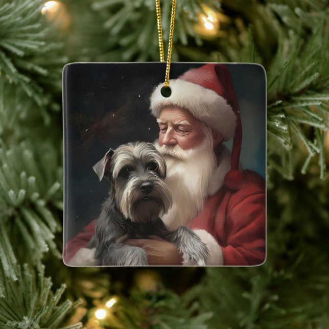 Schnauzer mit dem Weihnachtsmann Weihnachten Keramikornament (Baum)