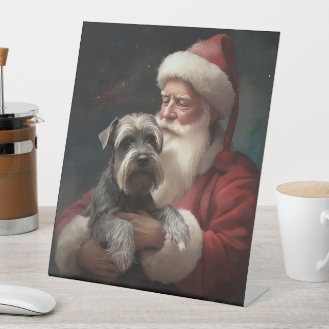 Schnauzer mit dem Weihnachtsmann Weihnachten Sockelschild (In Situ)