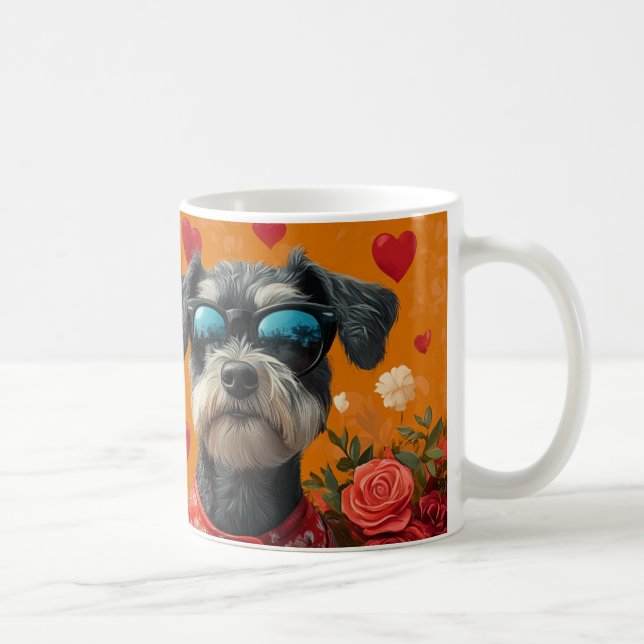 Schnauzer mit Herz-Rose Valentinstag Kaffeetasse (Rechts)