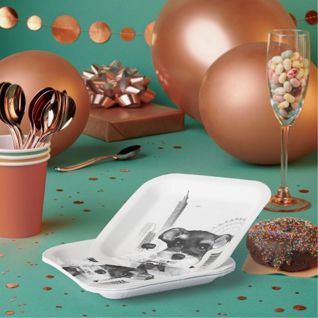 Schnauzer mit Kamera Pappteller (Multi)