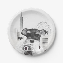 Schnauzer mit Kamera Pappteller