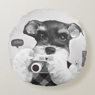 Schnauzer mit Kamera Rundes Kissen