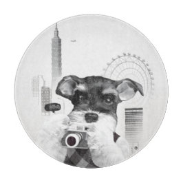 Schnauzer mit Kamera Schneidebrett