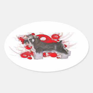 Schnauzer mit roten Kreisen Ovaler Aufkleber