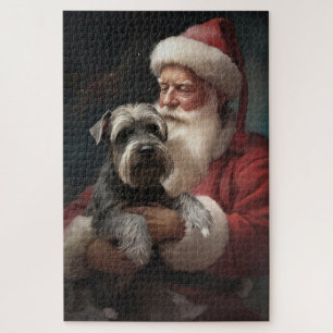 Schnauzer mit Santa Claus Festliches Weihnachten Puzzle