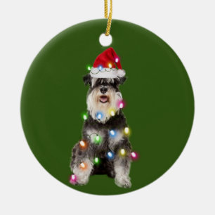 Schnauzer mit Weihnachtssaftler Weihnachtsmannmütz Keramik Ornament