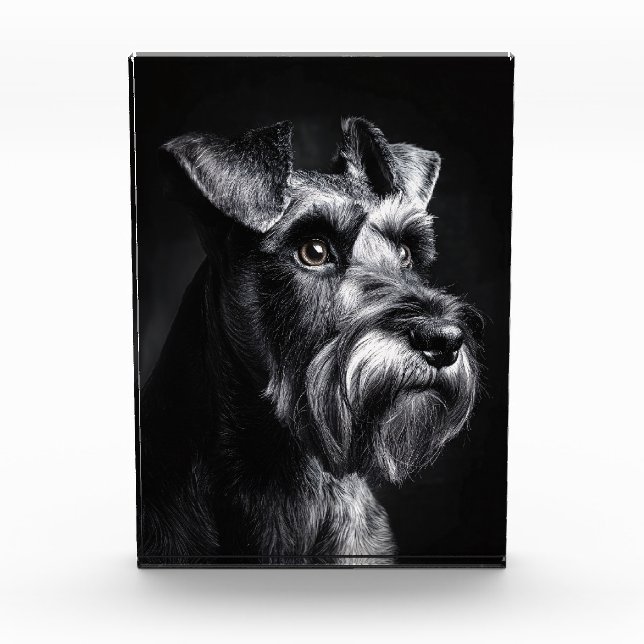 Schnauzer Monochrom-Porträt Fotoblock (Vorderseite)
