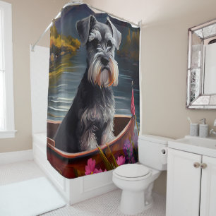 Schnauzer on a Paddle: Ein Landschaftliches Abente Duschvorhang