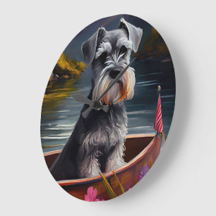 Schnauzer on a Paddle: Ein Landschaftliches Abente Große Wanduhr