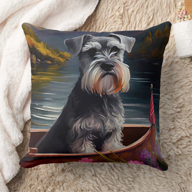 Schnauzer on a Paddle: Ein Landschaftliches Abente Kissen (Decke)