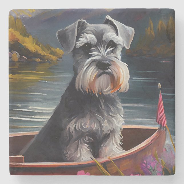 Schnauzer on a Paddle: Ein Landschaftliches Abente Steinuntersetzer (Vorderseite)