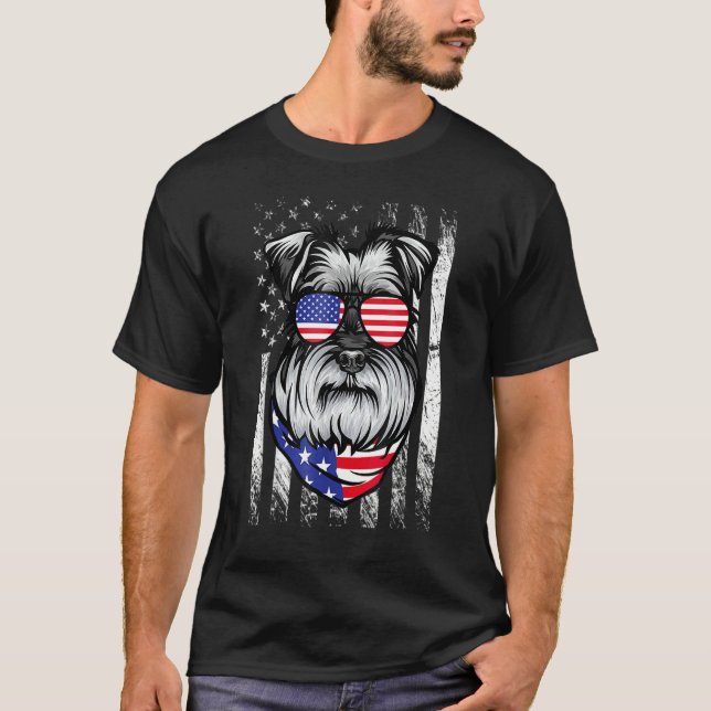 Schnauzer Patriotic Schnauzer Dog 4. Juli Amer T-Shirt (Vorderseite)