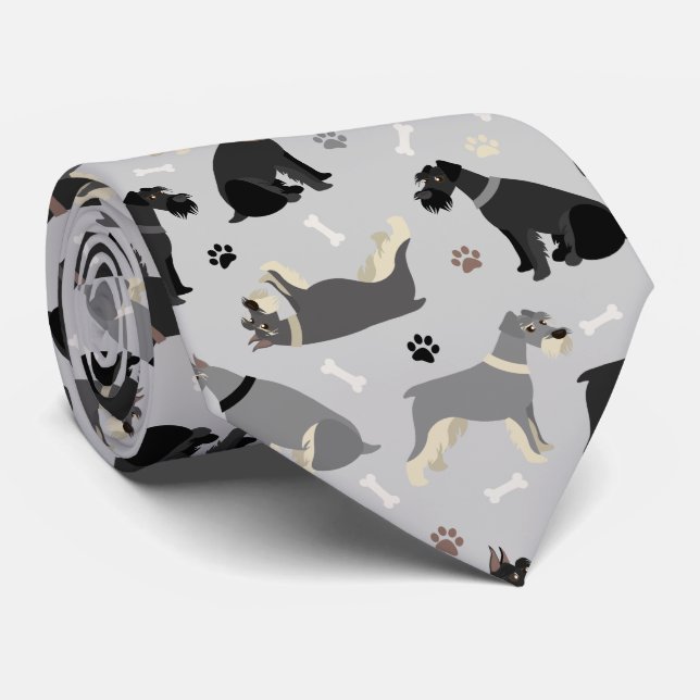 Schnauzer Paws and Bones Neck Tie Krawatte (Gerollt)