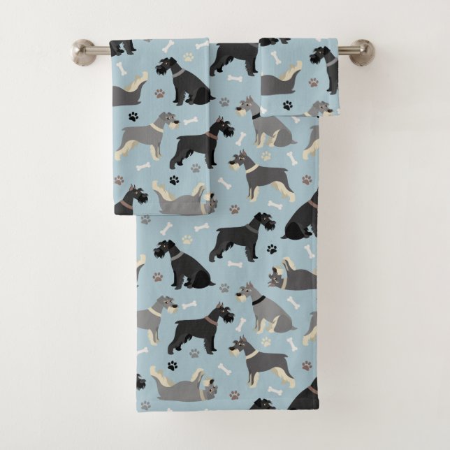 Schnauzer Paws und Knochen Badhandtuch Set (Insitu)