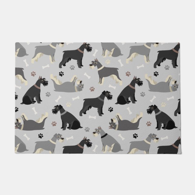Schnauzer-Pfauen und Knochen-Türmatte Fußmatte (Vorderseite)