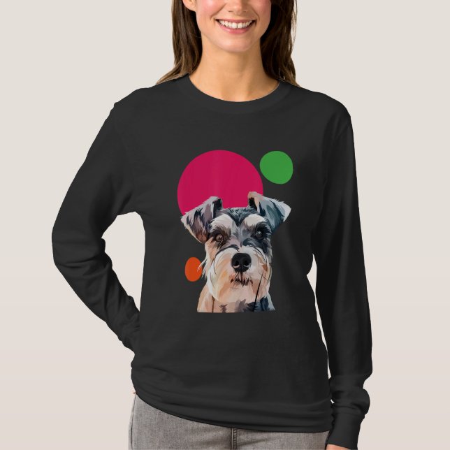 Schnauzer Pop Art Mini Schnauzer Portrait Dog Colo T-Shirt (Vorderseite)