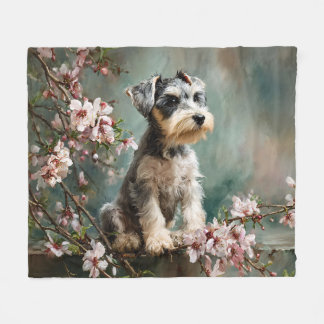 Schnauzer Puppy Among Spring Cherry Blossoms Fleecedecke
