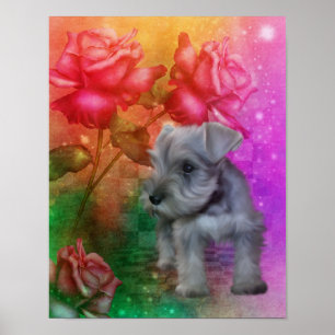 Schnauzer Puppy Fantasy Rose Hund Poster