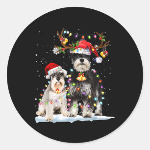 Schnauzer Reindeer Weihnachtsmannmütze Xmas Lights Runder Aufkleber