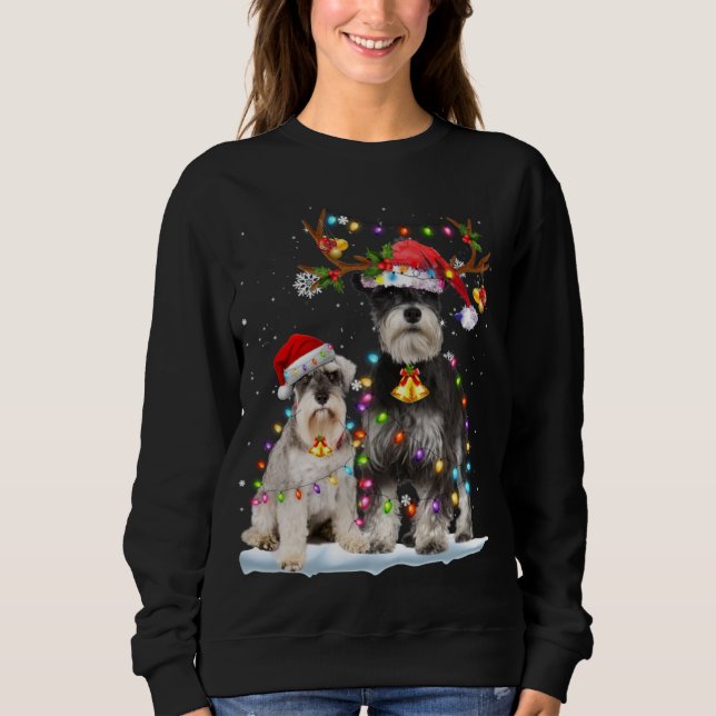 Schnauzer Reindeer Weihnachtsmannmütze Xmas Lights Sweatshirt (Vorderseite)