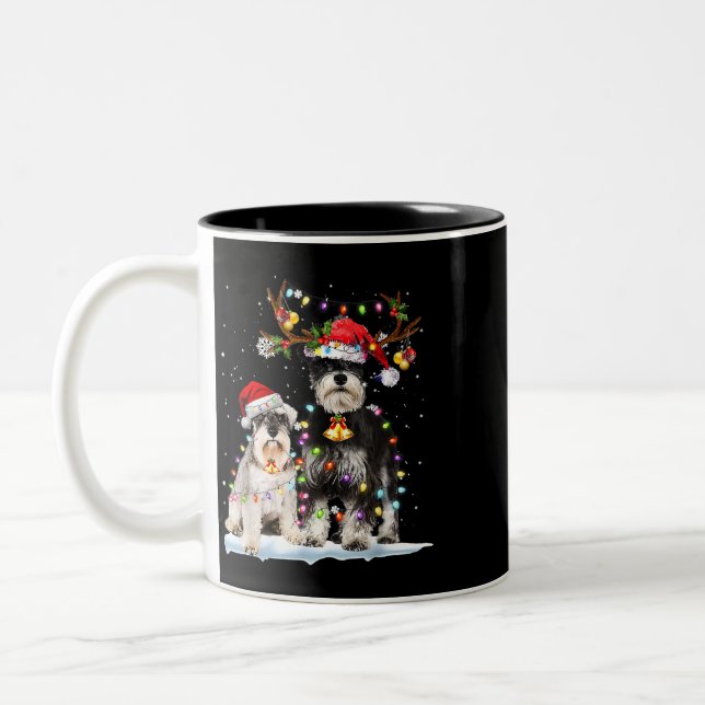 Schnauzer Reindeer Weihnachtsmannmütze Xmas Lights Zweifarbige Tasse (Links)