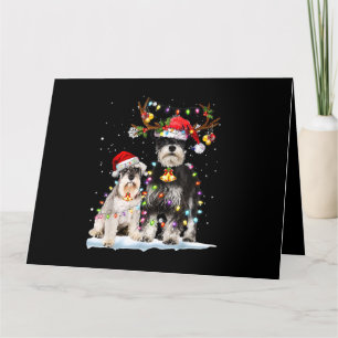 Schnauzer Rentier Weihnachtsmann Hut Xmas Lichter  Karte