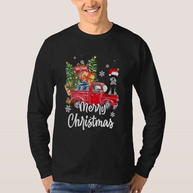 Schnauzer Ride Red Truck Merry Christmas Pajama T-Shirt (Vorderseite)