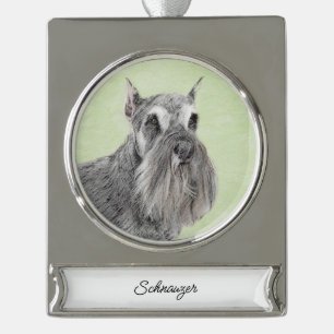 Schnauzer (Riese, Standard) Malerei - Hunde Art Si Banner-Ornament Silber