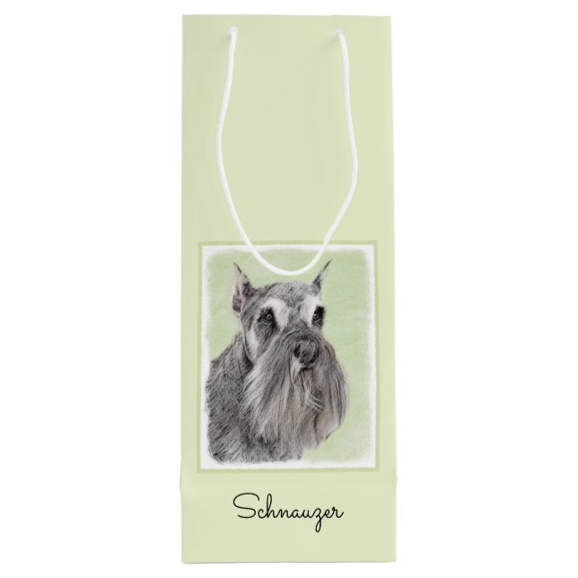 Schnauzer (Riese, Standard) Malerei - Hundekunst Geschenktüte Für Weinflaschen (Rückseite)