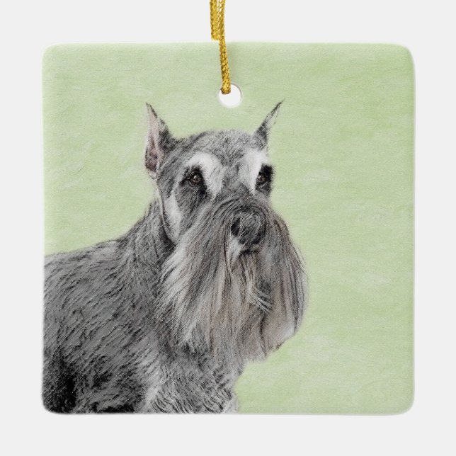 Schnauzer (Riese, Standard) Malerei - Hundekunst Keramikornament (Vorderseite)