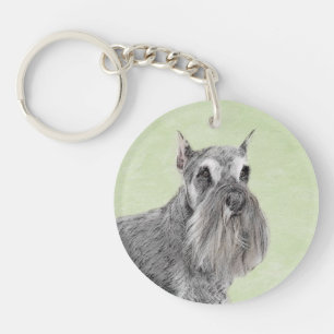 Schnauzer (Riese, Standard) Malerei - Hundekunst Schlüsselanhänger