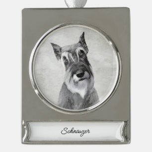 Schnauzer (Riesenmalerei) - Hundebildsilber platti Banner-Ornament Silber