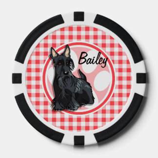 Schnauzer; Rot und Weiß Gingham Pokerchips